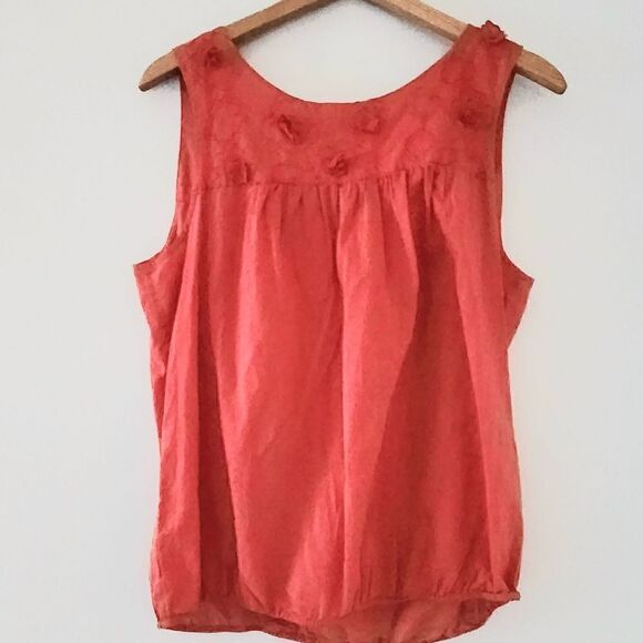 Loft sleeveless top women's size large elastic at waist coral color - Picture 1 of 5